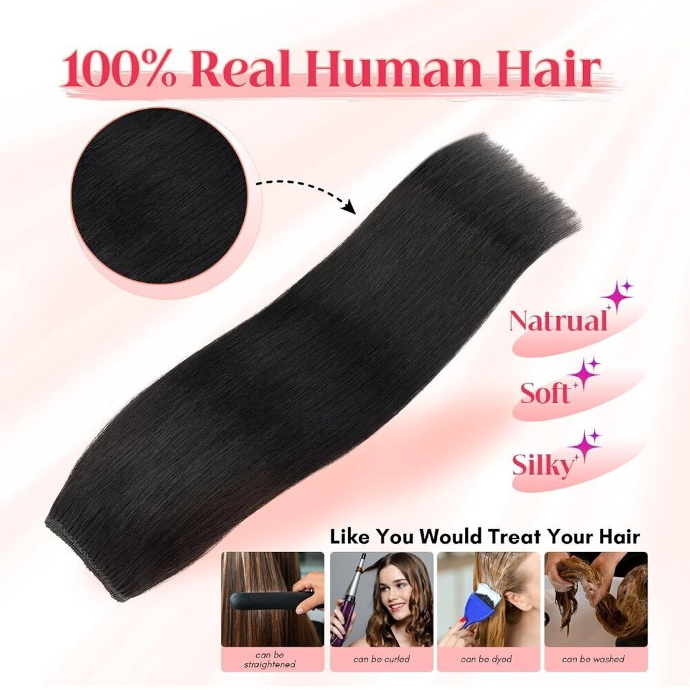 Remy Human Hair Halo Extensions 16 Inch Jet Black Fullness Clip-In Hairpiece - Picture 9 of 9